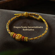 Buddha Stones 999 Gold Chinese Zodiac Natal Buddha Year of the Snake Luck Handcrafted Rope Bracelet Bracelet BS Dragon/Snake-Samantabhadra Bodhisattva-Yellow 15-17cm