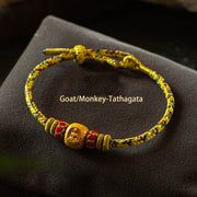 Buddha Stones 999 Gold Chinese Zodiac Natal Buddha Year of the Snake Luck Handcrafted Rope Bracelet Bracelet BS Goat/Monkey-Tathagata-Yellow 15-17cm