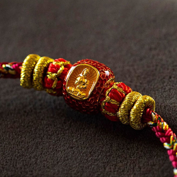 Buddha Stones 999 Gold Chinese Zodiac Natal Buddha Year of the Snake Luck Handcrafted Rope Bracelet Bracelet BS 6