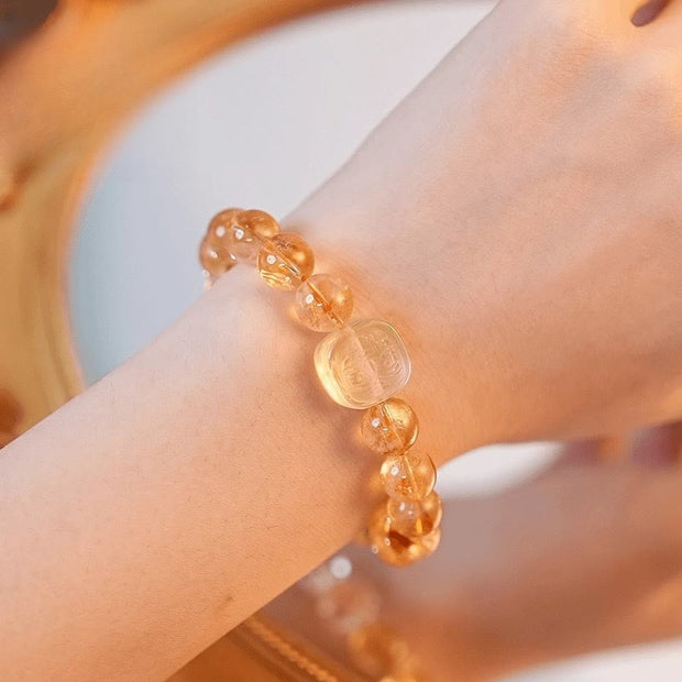 Buddha Stones Topaz Citrine Tiger Eye Zakiram Goddess of Wealth Bracelet