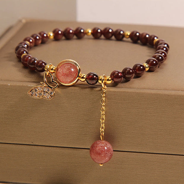 FREE Today: Stability and Protection Natural Garnet Strawberry Quartz Butterfly Bracelet