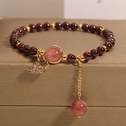 Buddha Stones Natural Garnet Strawberry Quartz Butterfly Protection Bracelet Bracelet BS Garnet(Wrist Circumference 14-16cm)