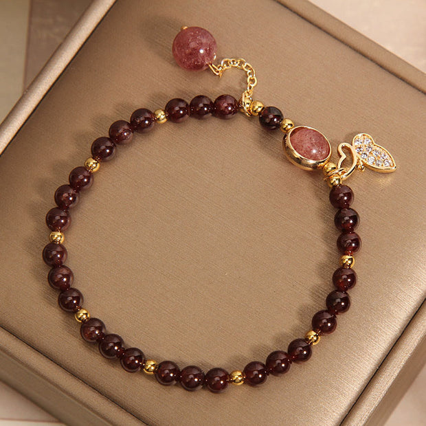 FREE Today: Stability and Protection Natural Garnet Strawberry Quartz Butterfly Bracelet