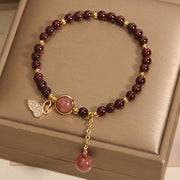 Buddha Stones Natural Garnet Strawberry Quartz Butterfly Protection Bracelet