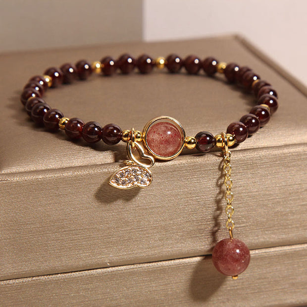 FREE Today: Stability and Protection Natural Garnet Strawberry Quartz Butterfly Bracelet