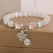 Buddha Stones Cat's Eye Crystal Lucky Four Leaf Clover Charm Love Bracelet Bracelet BS 5