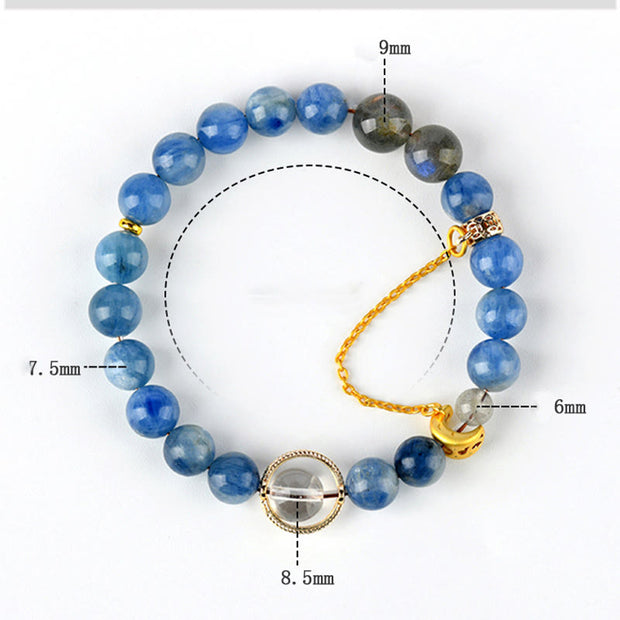 Buddha Stones Natural Kyanite Labradorite White Crystal Crescent Moon Communication Bracelet Bracelet BS 6