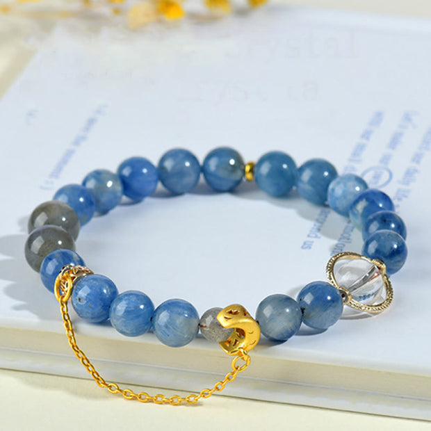 Buddha Stones Natural Kyanite Labradorite White Crystal Crescent Moon Communication Bracelet Bracelet BS Kyanite(Wrist Circumference: 14-16cm)