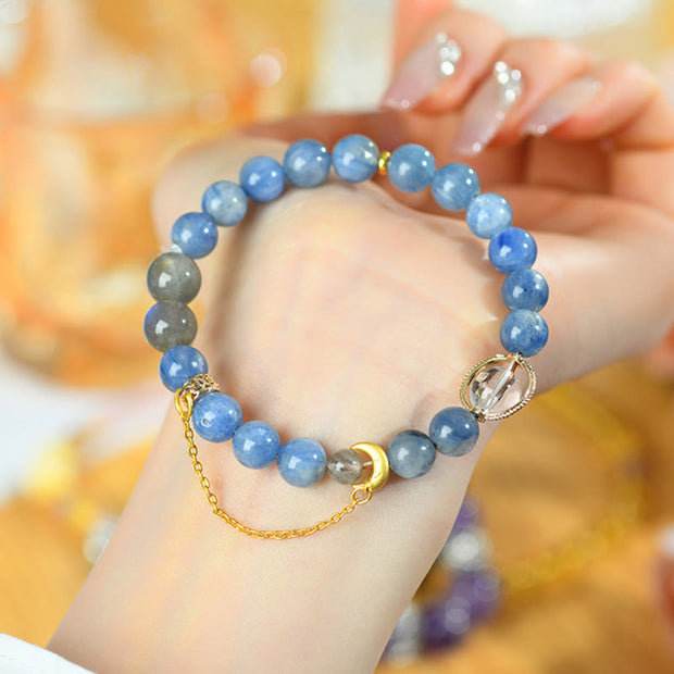 Buddha Stones Natural Kyanite Labradorite White Crystal Crescent Moon Communication Bracelet Bracelet BS 3