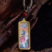 Buddha Stones Tibet Zakiram Yellow God of Wealth Nine-Tailed Fox Hand-Painted Thangka Calm Necklace Pendant Necklaces & Pendants BS Past and Present Life