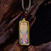 Buddha Stones Tibet Zakiram Yellow God of Wealth Nine-Tailed Fox Hand-Painted Thangka Calm Necklace Pendant Necklaces & Pendants BS Zakiram