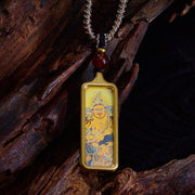 Buddha Stones Tibet Zakiram Yellow God of Wealth Nine-Tailed Fox Hand-Painted Thangka Calm Necklace Pendant Necklaces & Pendants BS Yellow God of Wealth