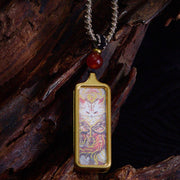 Buddha Stones Tibet Zakiram Yellow God of Wealth Nine-Tailed Fox Hand-Painted Thangka Calm Necklace Pendant