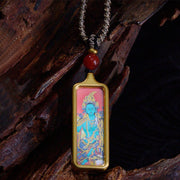 Buddha Stones Tibet Zakiram Yellow God of Wealth Nine-Tailed Fox Hand-Painted Thangka Calm Necklace Pendant Necklaces & Pendants BS Green Tara