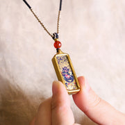 Buddha Stones Tibet Zakiram Yellow God of Wealth Nine-Tailed Fox Hand-Painted Thangka Calm Necklace Pendant Necklaces & Pendants BS 5