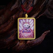 Buddha Stones Tibetan Zakiram Nine-Tailed Fox Yellow God of Wealth Painted Thangka Hope Necklace Pendant Necklaces & Pendants BS Nine-Tailed Fox