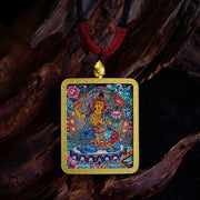 Buddha Stones Tibetan Zakiram Nine-Tailed Fox Yellow God of Wealth Painted Thangka Hope Necklace Pendant