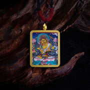 Buddha Stones Tibetan Zakiram Nine-Tailed Fox Yellow God of Wealth Painted Thangka Hope Necklace Pendant Necklaces & Pendants BS Yellow God Of Wealth