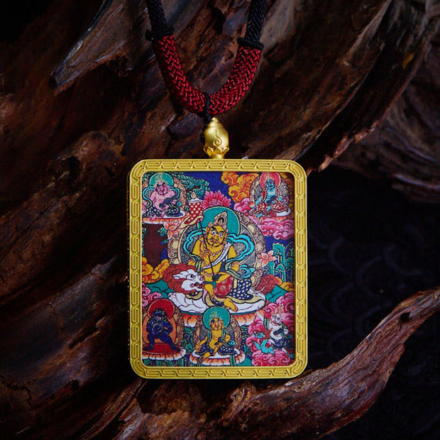 Buddha Stones Tibetan Zakiram Nine-Tailed Fox Yellow God of Wealth Painted Thangka Hope Necklace Pendant Necklaces & Pendants BS Five Way God Of Wealth