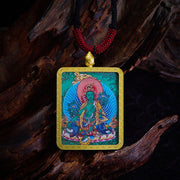 FREE Today: Hope Luck Tibetan Zakiram Nine Tailed Fox Yellow God of Wealth Thangka Necklace Pendant - Green Tara - image 11