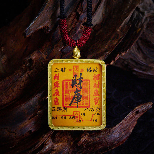 Buddha Stones Tibetan Zakiram Nine-Tailed Fox Yellow God of Wealth Painted Thangka Hope Necklace Pendant Necklaces & Pendants BS Treasury