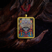 Buddha Stones Tibetan Zakiram Nine-Tailed Fox Yellow God of Wealth Painted Thangka Hope Necklace Pendant