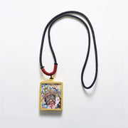 Buddha Stones Tibetan Zakiram Nine-Tailed Fox Yellow God of Wealth Painted Thangka Hope Necklace Pendant