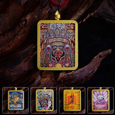 FREE Today: Hope Luck Tibetan Zakiram Nine Tailed Fox Yellow God of Wealth Thangka Necklace Pendant - image 0