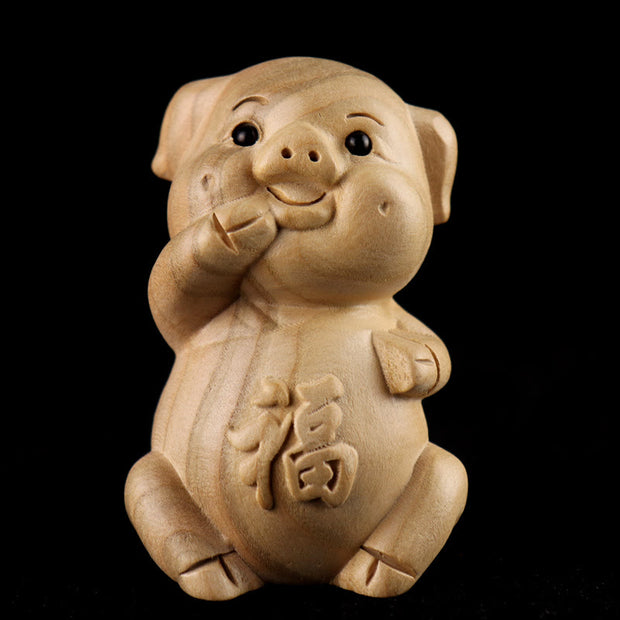 Buddha Stones Year Of The Snake Chinese Zodiac Fu Character Peach Wood Home Statue Decoration Decorations BS Fu Character Pig Height 11.5cm