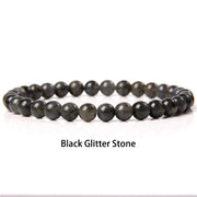 Buddha Stones 6mm Various Stone Crystal Black Glitter Stone Red Tiger Eye Beads Protection Bracelet Bracelet BS Black Glitter Stone 6mm(Wrist Circumference 14-16cm)