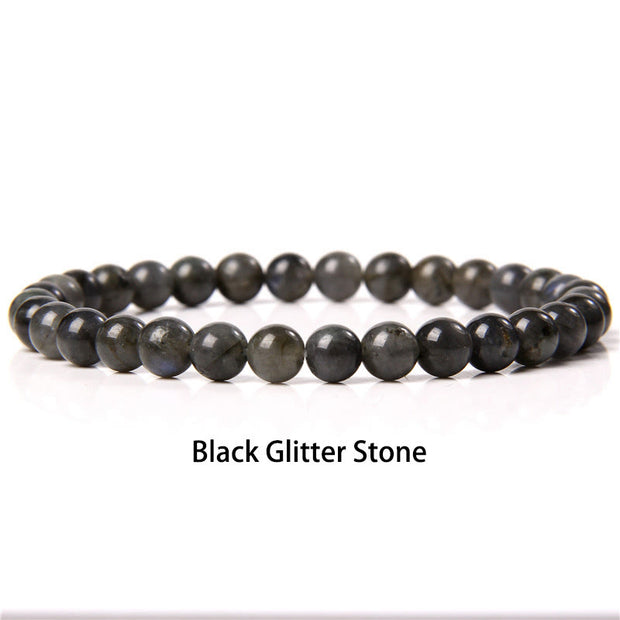 Buddha Stones 6mm Various Stone Crystal Black Glitter Stone Red Tiger Eye Beads Protection Bracelet