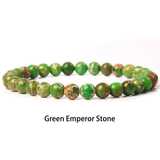 Buddha Stones 6mm Various Stone Crystal Black Glitter Stone Red Tiger Eye Beads Protection Bracelet Bracelet BS Green Emperor Stone 6mm(Wrist Circumference 14-16cm)