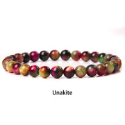 Buddha Stones 6mm Various Stone Crystal Black Glitter Stone Red Tiger Eye Beads Protection Bracelet Bracelet BS Unakite 6mm(Wrist Circumference 14-16cm)