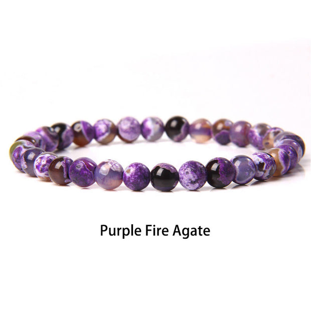 Buddha Stones 6mm Various Stone Crystal Black Glitter Stone Red Tiger Eye Beads Protection Bracelet Bracelet BS Purple Striped Agate 6mm(Wrist Circumference 14-16cm)