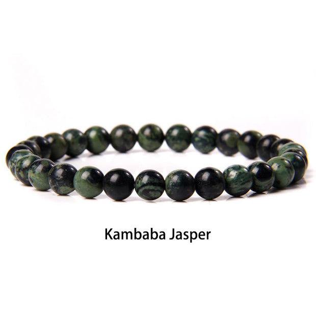 Buddha Stones 6mm Various Stone Crystal Black Glitter Stone Red Tiger Eye Beads Protection Bracelet Bracelet BS Kambaba Jasper 6mm(Wrist Circumference 14-16cm)