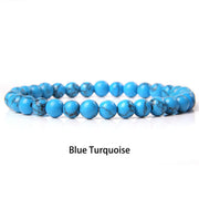 Buddha Stones 6mm Various Stone Crystal Black Glitter Stone Red Tiger Eye Beads Protection Bracelet Bracelet BS Blue Turquoise 6mm(Wrist Circumference 14-16cm)