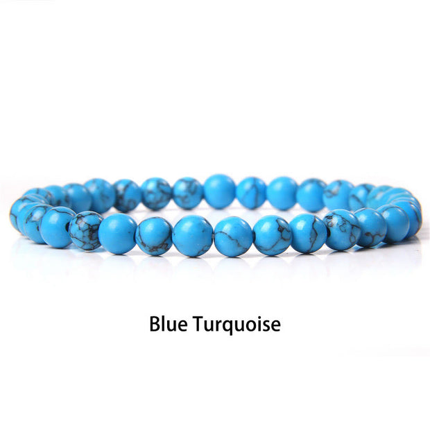 Buddha Stones 6mm Various Stone Crystal Black Glitter Stone Red Tiger Eye Beads Protection Bracelet Bracelet BS Blue Turquoise 6mm(Wrist Circumference 14-16cm)