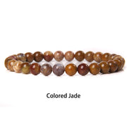 Buddha Stones 6mm Various Stone Crystal Black Glitter Stone Red Tiger Eye Beads Protection Bracelet Bracelet BS Colored Jade 6mm(Wrist Circumference 14-16cm)