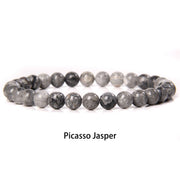 Buddha Stones 6mm Various Stone Crystal Black Glitter Stone Red Tiger Eye Beads Protection Bracelet Bracelet BS Picasso Jasper 6mm(Wrist Circumference 14-16cm)