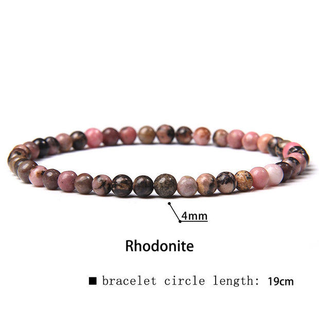 Buddha Stones 4mm Various Stone Crystal Mini Beads Healing Bracelet Bracelet BS Rhodonite 4mm(Wrist Circumference 14-17cm)