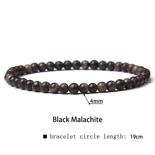 Buddha Stones 4mm Various Stone Crystal Mini Beads Healing Bracelet Bracelet BS Black Malachite 4mm(Wrist Circumference 14-17cm)