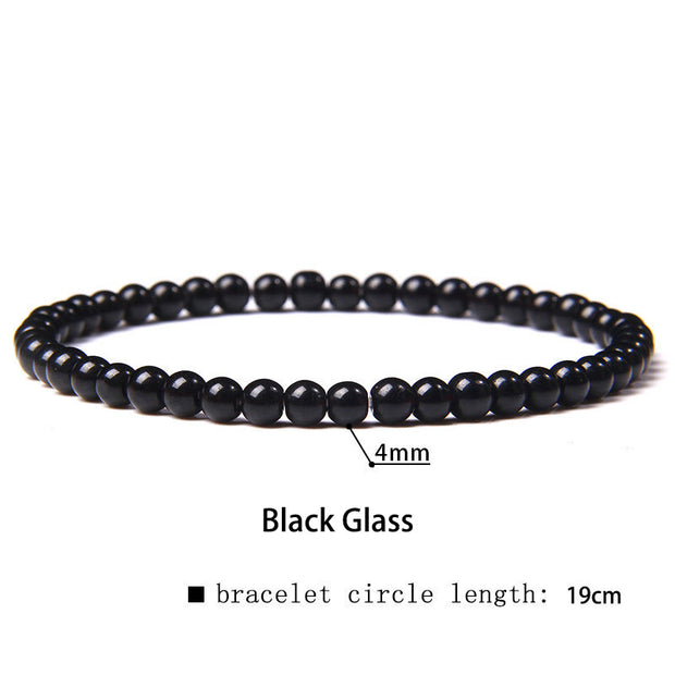 Buddha Stones 4mm Various Stone Crystal Mini Beads Healing Bracelet Bracelet BS Black Glass 4mm(Wrist Circumference 14-17cm)