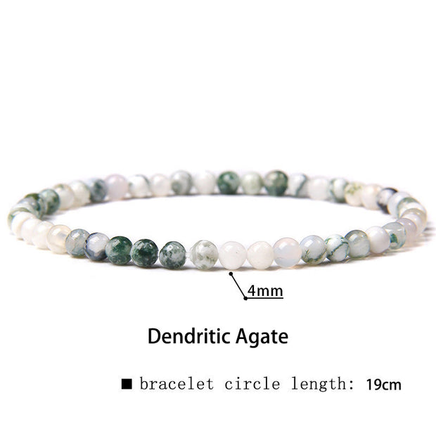 Buddha Stones 4mm Various Stone Crystal Mini Beads Healing Bracelet Bracelet BS Dendritic Agate 4mm(Wrist Circumference 14-17cm)