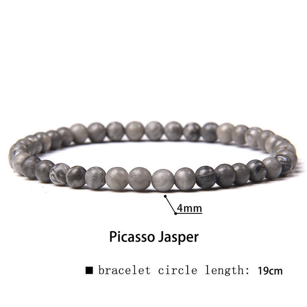 Buddha Stones 4mm Various Stone Crystal Mini Beads Healing Bracelet Bracelet BS Picasso Jasper 4mm(Wrist Circumference 14-17cm)