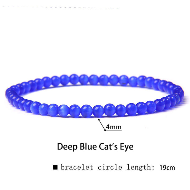 Buddha Stones 4mm Various Stone Crystal Mini Beads Healing Bracelet Bracelet BS Deep Blue Cat's Eye 4mm(Wrist Circumference 14-17cm)