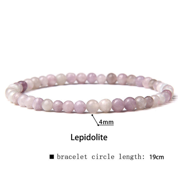 Buddha Stones 4mm Various Stone Crystal Mini Beads Healing Bracelet Bracelet BS Lepidolite 4mm(Wrist Circumference 14-17cm)