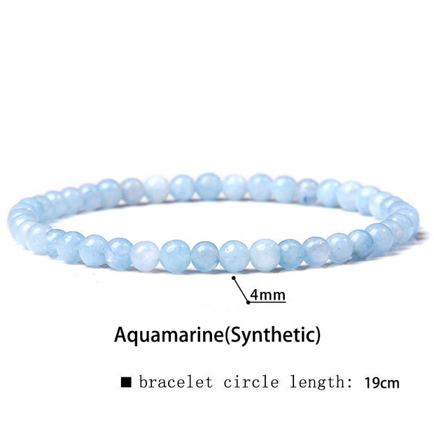 Buddha Stones 4mm Various Stone Crystal Mini Beads Healing Bracelet Bracelet BS Aquamarine(Synthetic) 4mm(Wrist Circumference 14-17cm)