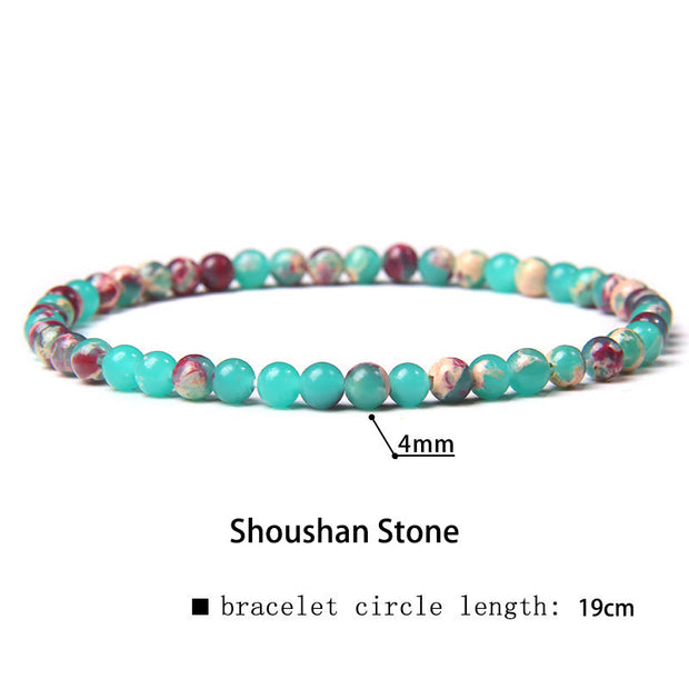 Buddha Stones 4mm Various Stone Crystal Mini Beads Healing Bracelet Bracelet BS Shoushan Stone 4mm(Wrist Circumference 14-17cm)