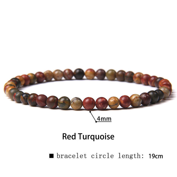 Buddha Stones 4mm Various Stone Crystal Mini Beads Healing Bracelet Bracelet BS Red Turquoise 4mm(Wrist Circumference 14-17cm)