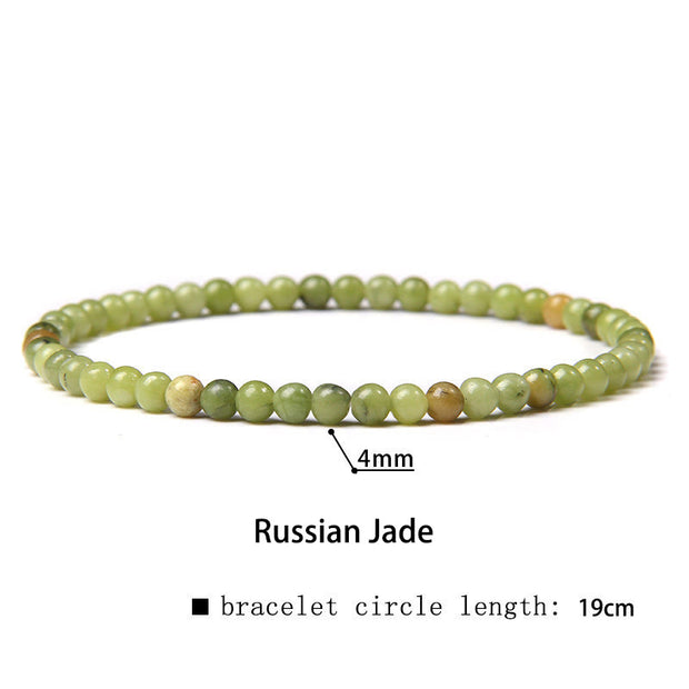 Buddha Stones 4mm Various Stone Crystal Mini Beads Healing Bracelet Bracelet BS Russian Jade 4mm(Wrist Circumference 14-17cm)